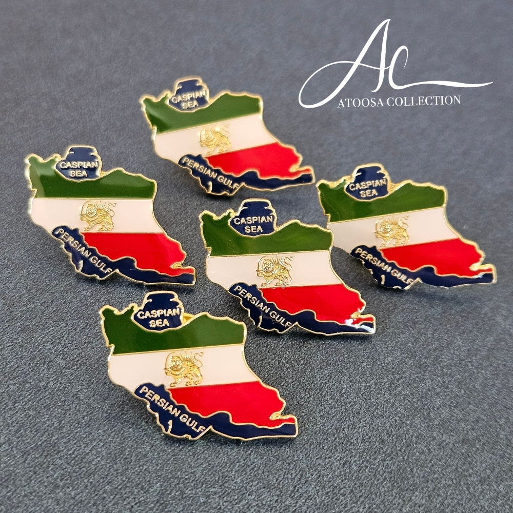 Iran Map Lapel Pin Lion and Sun Flag Women Life Freedom Brooch 5 Pack Bundle